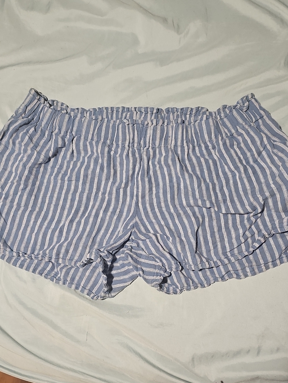 Maternity Striped Blue & White Women's Elastic-Waist Shorts